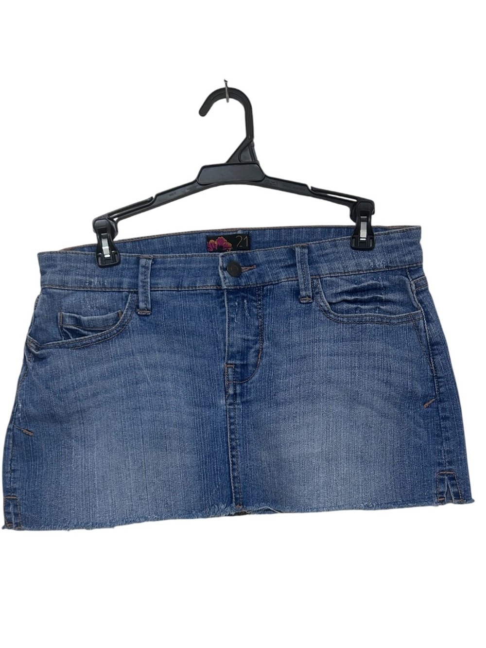 Forever 21 Womens Medium Raw Hem Denim Mini Skirt Distressed Medium Wash Y2K